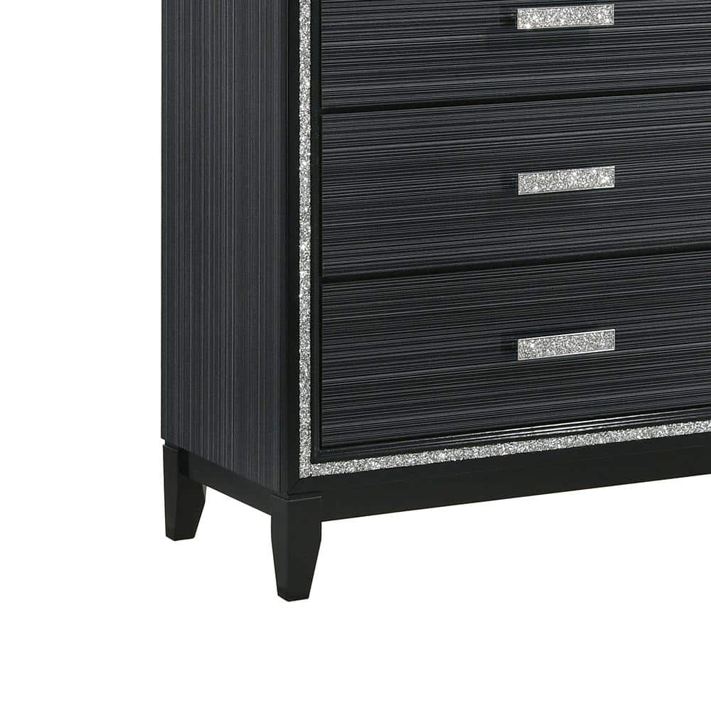 Haiden Double Black Dresser with Silver Trim and Felt Lined Drawers