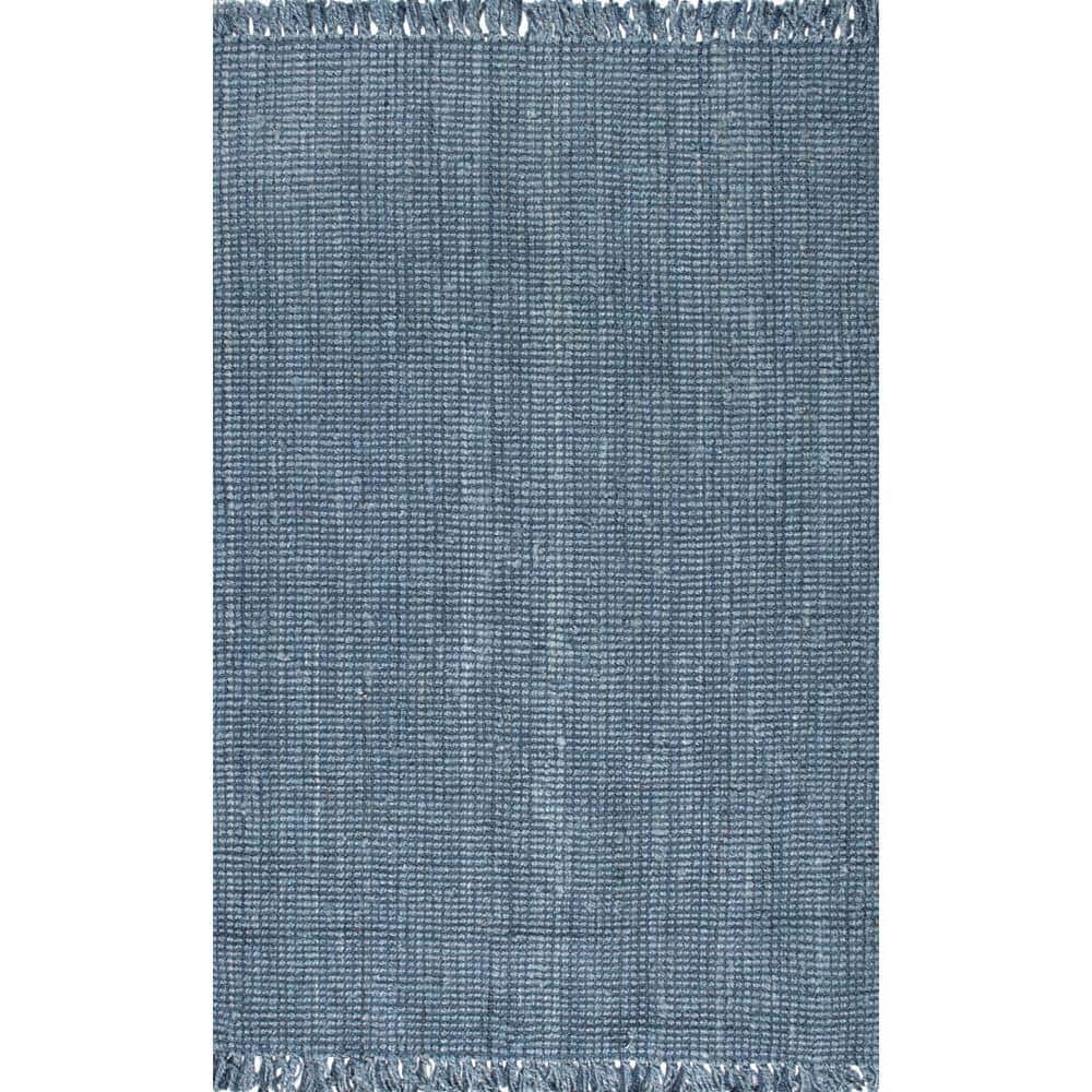 Handmade Blue Wool Braided Reversible Rug, 38" x 7"