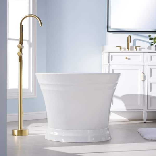 66.93 in. Acrylic Center Drain Rectangular Double Ended Flatbottom Freestanding Bathtub in White