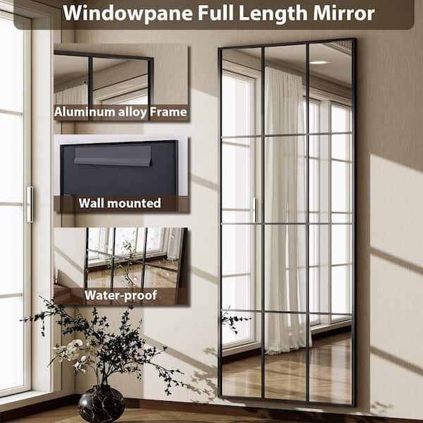 23 in. W x 65 in. H Rectangular Black Metal Framed Decorative Full Length Mirror Floor Mirror