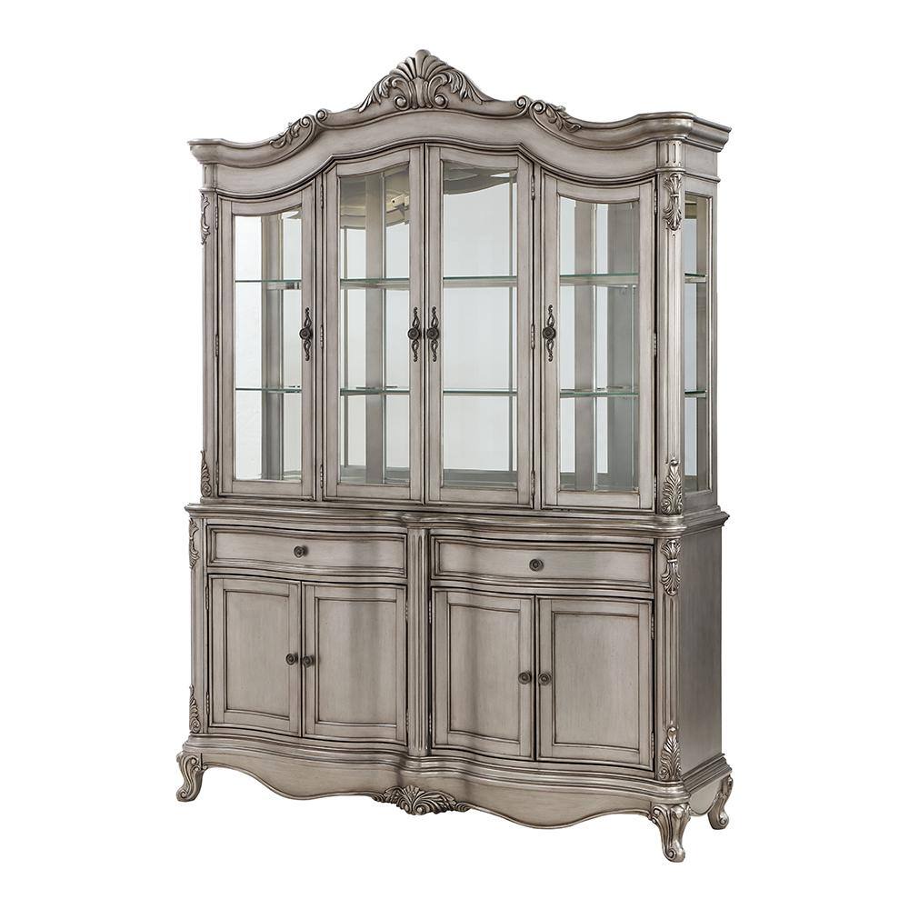 Ariadne 92" Antique Platinum China Cabinet with Glass Shelves