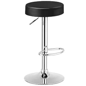 26 in.-34 in. Black Backless Steel Height Adjustable Swivel Bar Stool with PU Leather Seat (Set of 1)