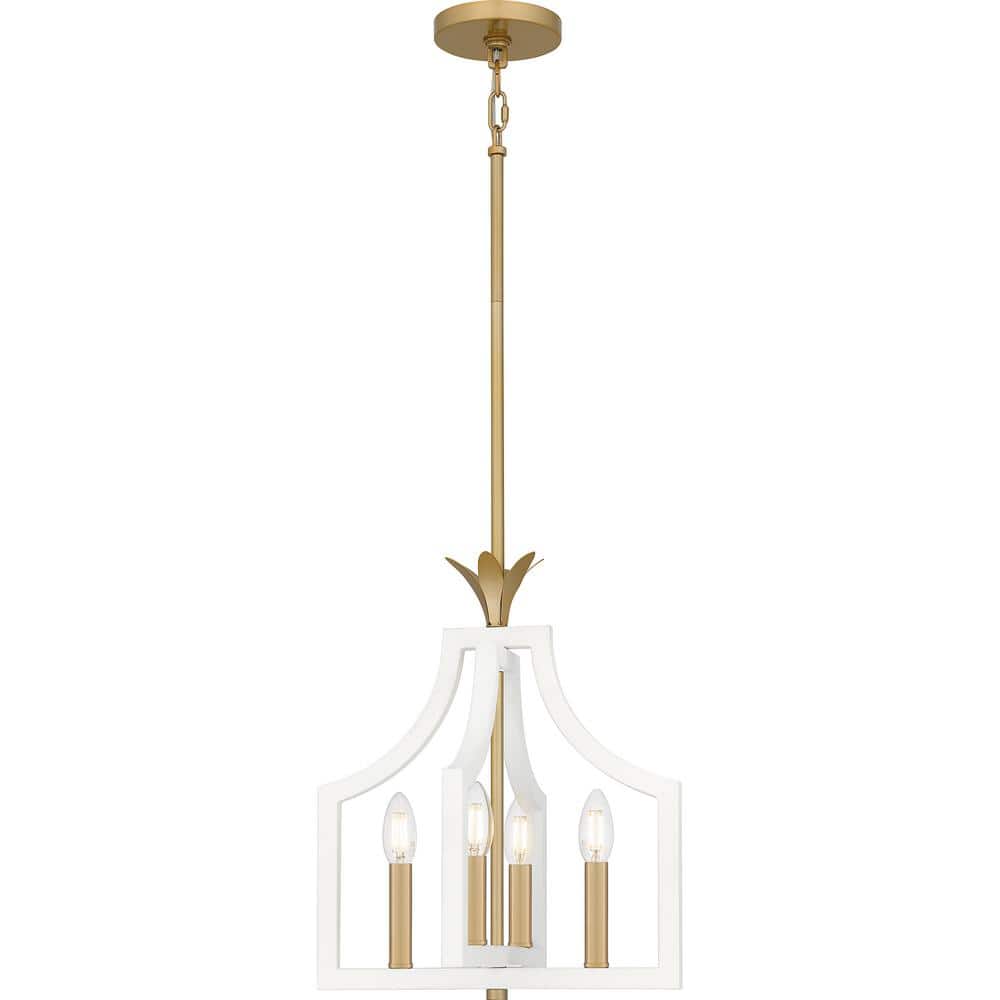 Matte White and Gold 4-Light Pendant Ceiling Light