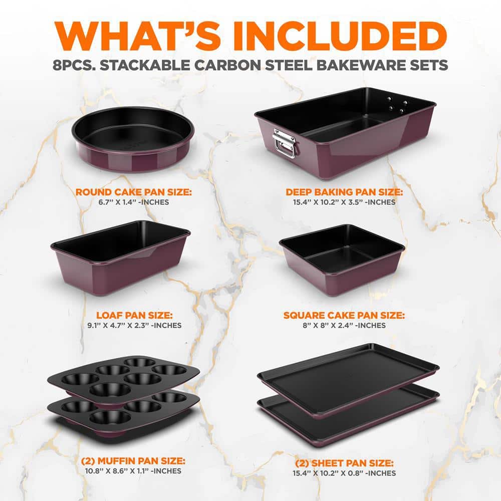 NutriChef 8-Piece Plum Nonstick Stackable Bakeware Set