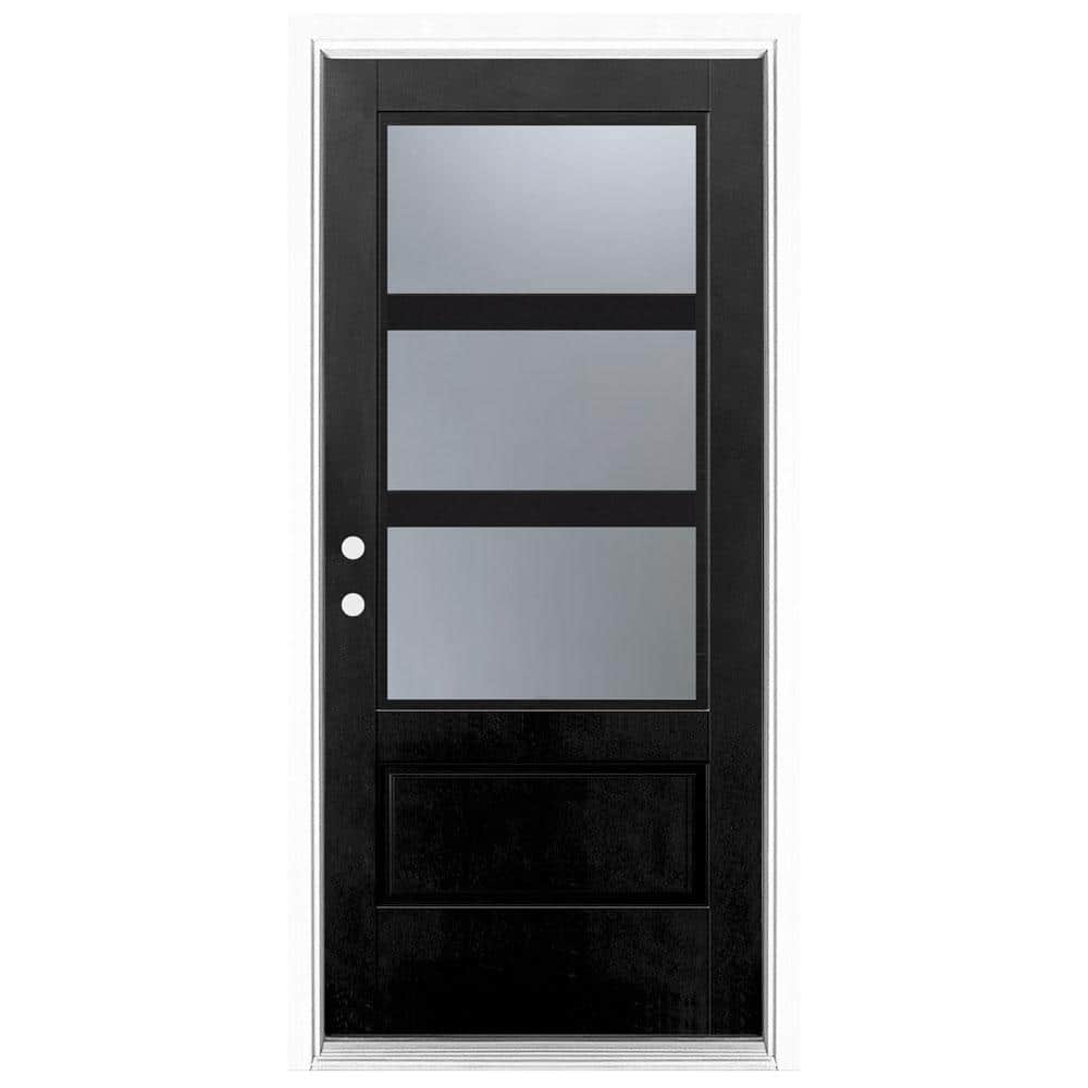 36 in. x 80 in. 3/4 Lite Right-Hand Inswing 3 Lite SDL Frosted Glass Finished Black Fiberglass Prehung Front Door price history on PriceWatchPro