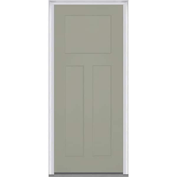 MMI Door 36 in. x 80 in. Right-Hand Inswing Craftsman 3-Panel Shaker Classic Primed Fiberglass Smooth Prehung Front Door