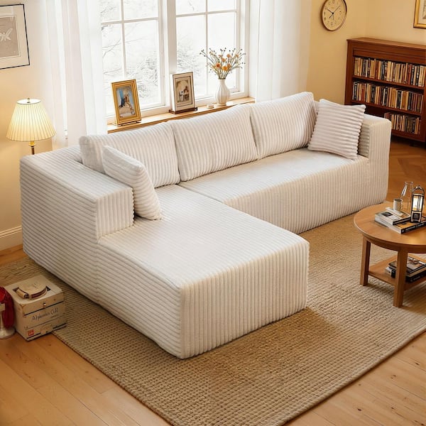 105.11 in. Wide Square Arm 2-Piece Modern Corduroy Fabric L-Shape Modular Sectional Sofa in Beige with Chaise