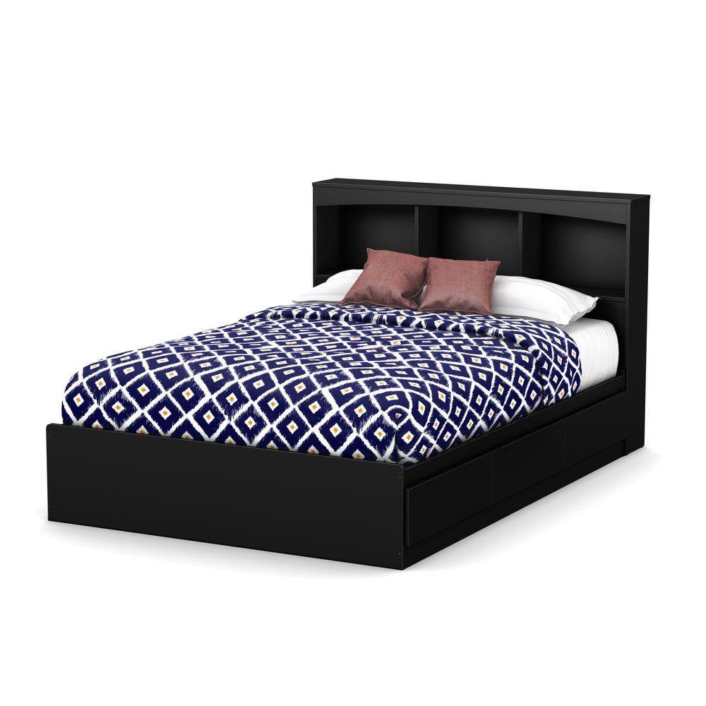 Black Full Bookcase Headboard with Storage