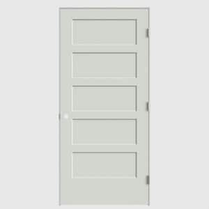 36 in. x 80 in. 5-Panel Bayshore Left-Hand Hollow Ultra Pure White Molded Composite Single Prehung Interior Door