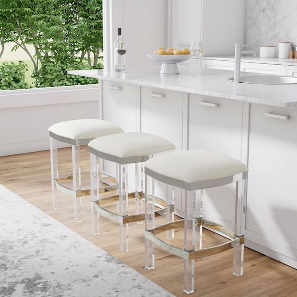 Butler Specialty Company Jordan 24 in. Seat Height White Faux Leather and Acrylic Backless Counter Stool