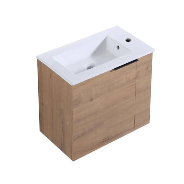 JimsMaison 22 in. W x 13 in. D x 20 in. H Bath Vanity in Imitative Oak with White Ceramic Top