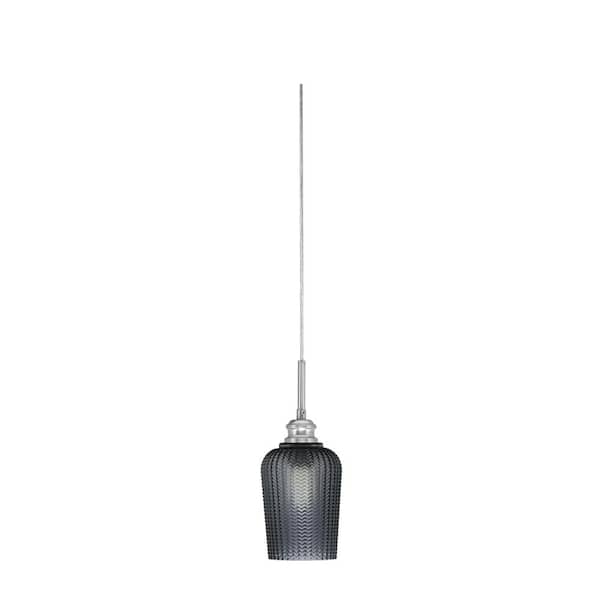 Unbranded Albany 60-Watt 1-Light Brushed Nickel Pendant Mini Pendant Light Smoke Textured Glass and Light Bulb Not Included