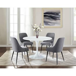 Colfax 45 in. Round White Marble Table with 4-Charcoal Upholstered Chairs