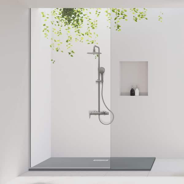 72 in. L x 42 in. W x 1.125 in. H Solid Composite Stone Shower Pan Base with Center Back Drain in Graphite Sand