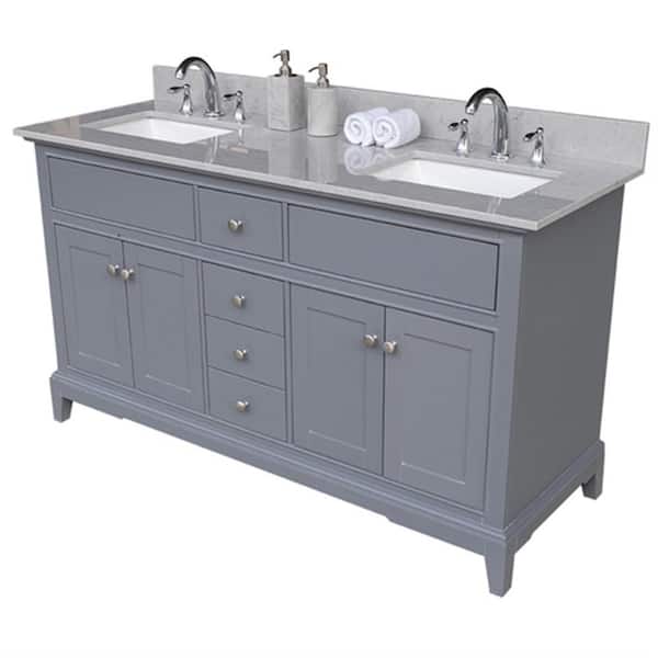 Unbranded 25.59 in. W x 64.76 in. D x 12.6 in. H Bath Vanity in White with Gray stone Top