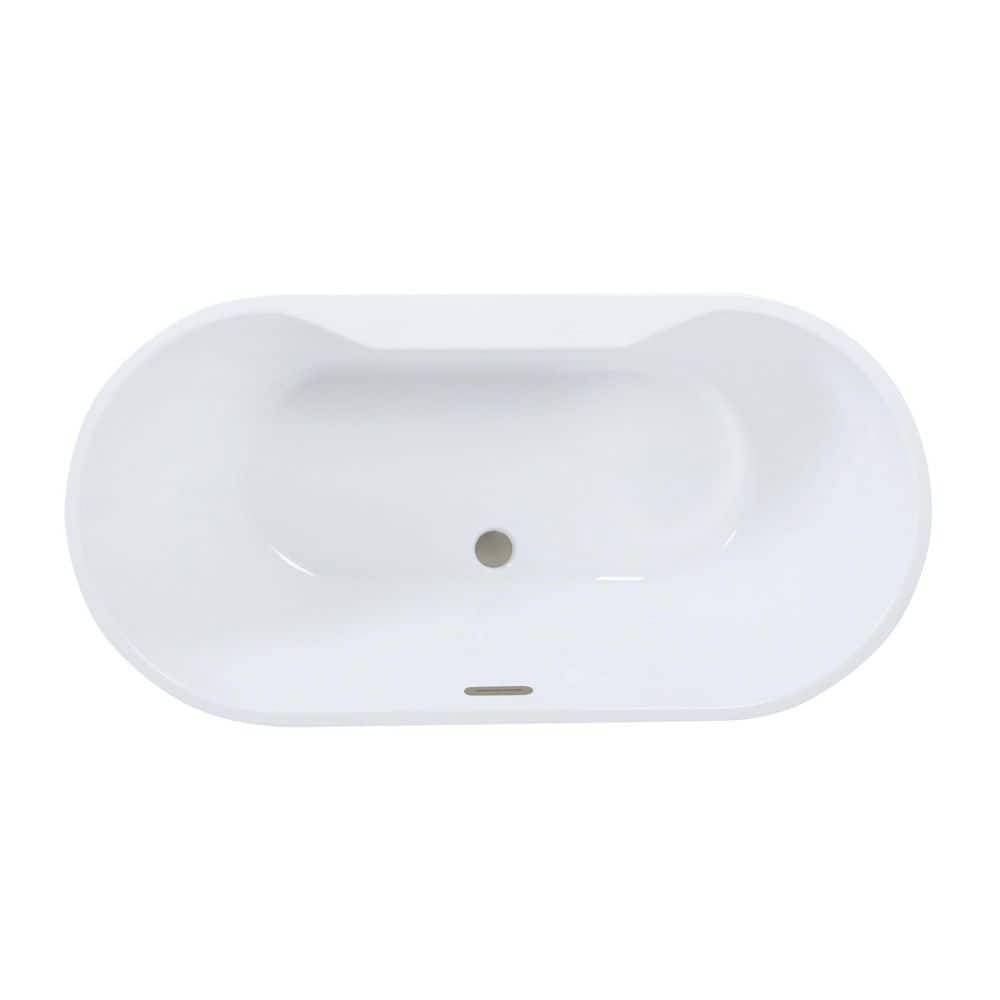 Aqua Eden 55 in. x 27.4 in. Acrylic Flatbottom Soaking Freestanding Bathtub in Glossy White/Brushed Nickel with Drain price history on PriceWatchPro