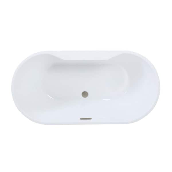 Aqua Eden 55 in. x 27.4 in. Acrylic Flatbottom Soaking Freestanding Bathtub in Glossy White/Brushed Nickel with Drain