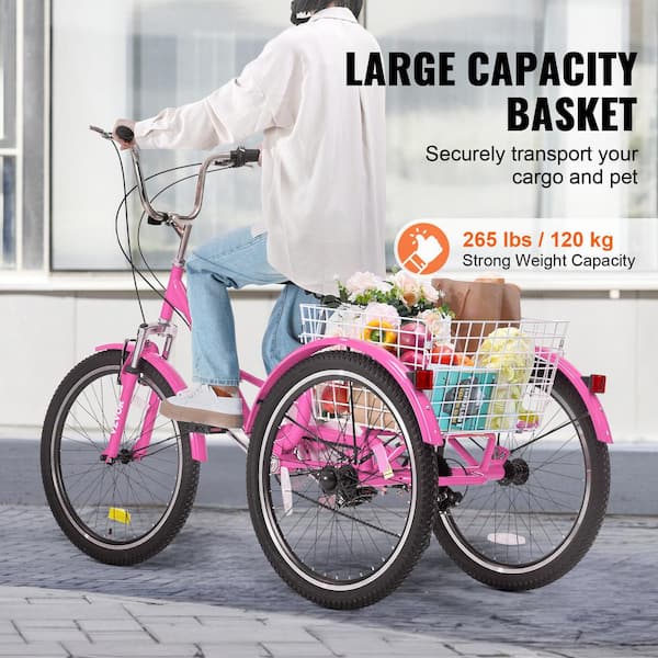 VEVOR Folding Adult Tricycle 26 7-Speed Adult Folding Trikes Carbon  Steel Wheel Cruiser Bike, Pink ZDKRLSLCFS26H9AEZV0