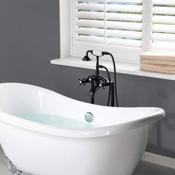 Malibu 3-Handle Claw Foot Freestanding Tub Faucet with Hand Shower in Matte Black