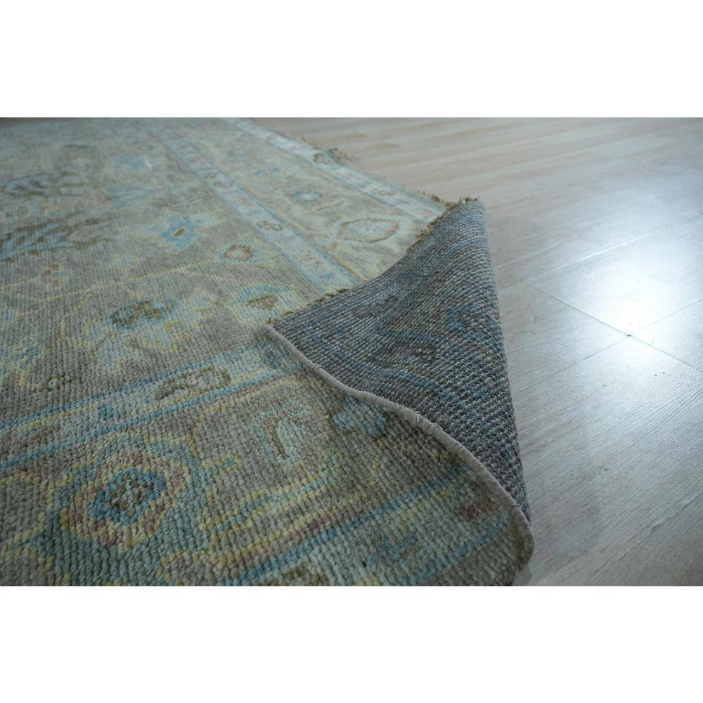 Gray and Blue Hand-Knotted Wool Square Rug
