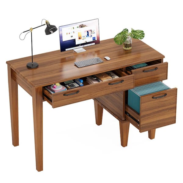 TRIBESIGNS WAY TO ORIGIN Halseey Tribesigns Home Office 47 in. Rectangular Brown Wood Modern Teacher Computer Desk Dining Table File Drawers