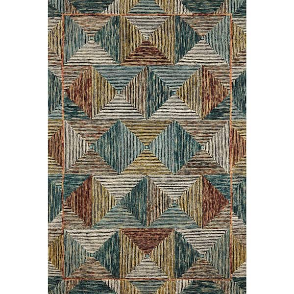 LOLOI II Spectrum Lagoon/Spice 2 ft. 3 in. x 3 ft. 9 in. Contemporary Wool Pile Area Rug