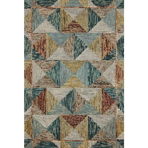 Spectrum Lagoon/Spice 2 ft. 6 in. x 9 ft. 9 in. Contemporary Wool Pile Runner Rug