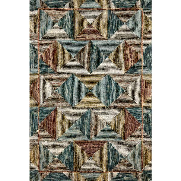 LOLOI II Spectrum Lagoon/Spice 2 ft. 6 in. x 9 ft. 9 in. Contemporary Wool Pile Runner Rug