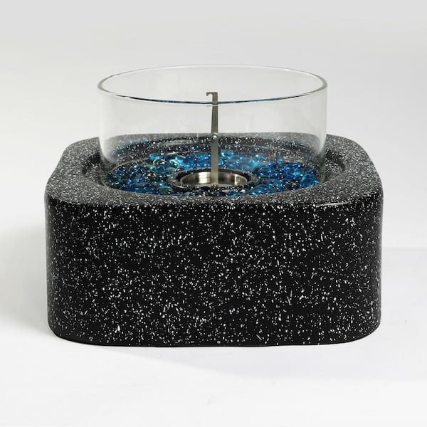 COOLSHARK 3000BTU Portable Mini Fire Pit Smokeless Fire Bowl Outdoor Concrete Fire Pit with Stainless Steel Cup, Lid, Glass Beads