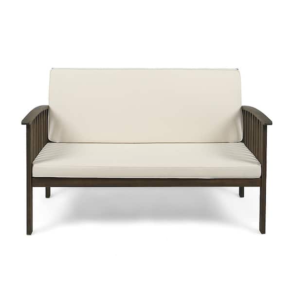 AULEDIO Grey plus Cream Armrest Wood Outdoor Lounge Chair 53.25 in Set of 1