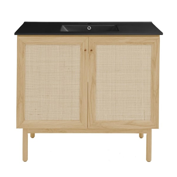 Swiss Madison Classe 36 in. W Bathroom Vanity in Natural Oak with Black Ceramic Sink Top