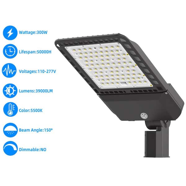 1500-Watt Integrated 300W LED Bronze to Dawn Area Light with 39000 Lumens 5500K Outdoor Light SB300C - The Home Depot