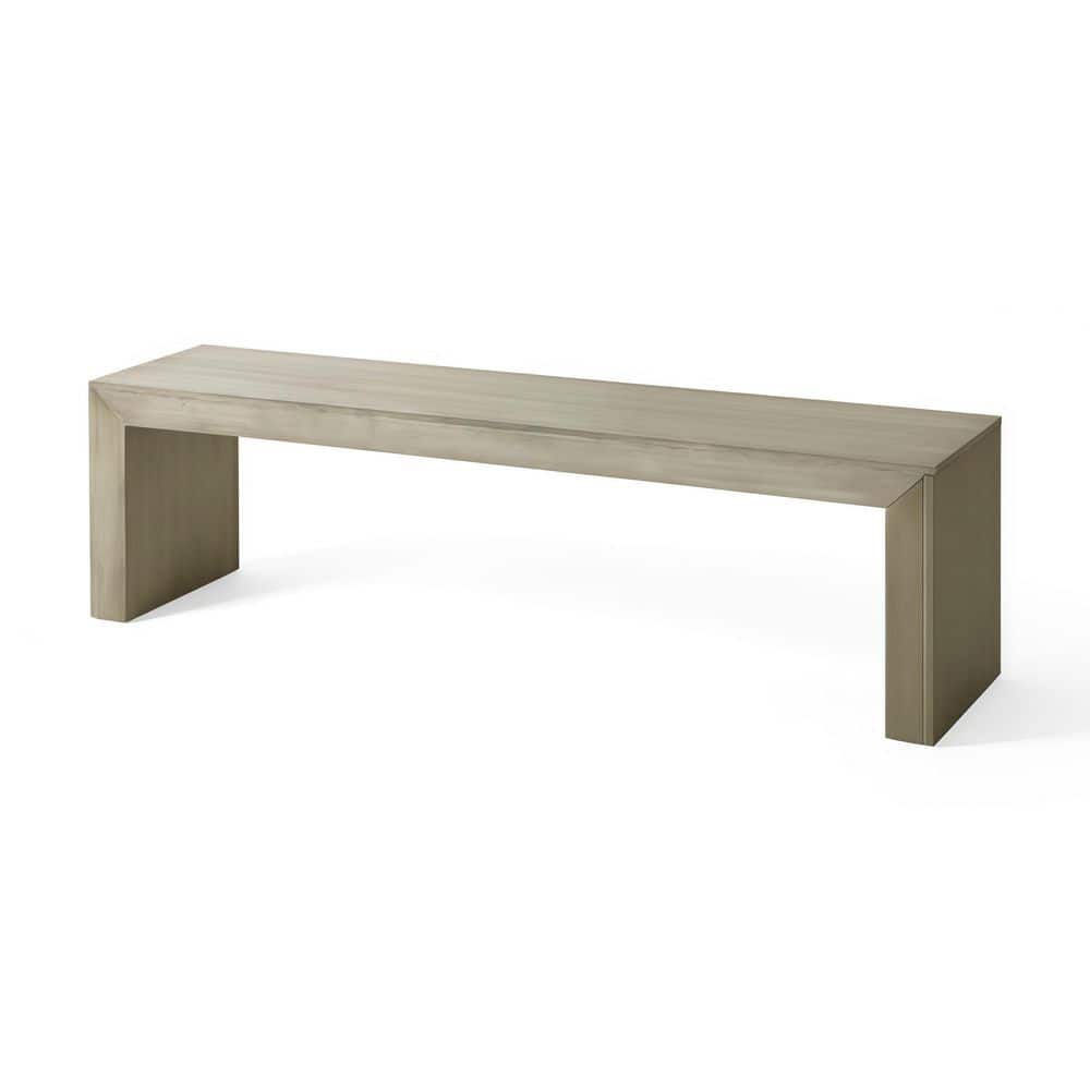 Solid Acacia Wood Dining Bench Patio Ottoman, Hand-Finished, Easy Assembly for Dining Room Entryway Patio, Grey+Taupe