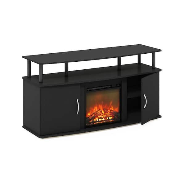 Furinno Jensen 47.24 in. Freestanding Wood Smart Electric Fireplace TV Stand in Americano/Black
