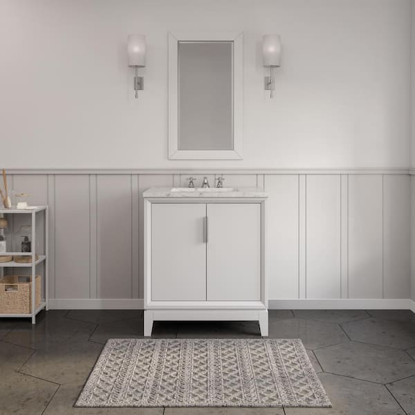 Water Creation Elizabeth 30 in. Bath Vanity in Pure White with Carrara White Marble Vanity Top with Ceramics White Basins and Faucet