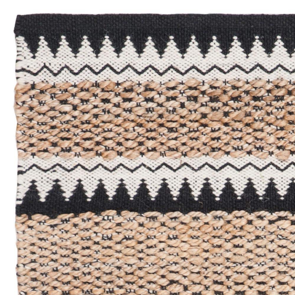 Natural and Black Hand-Knotted Wool and Cotton Rug, 3' x 5'