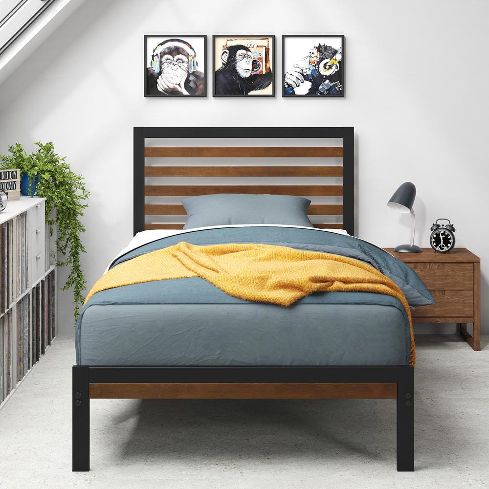 Kai Twin Bamboo and Metal Platform Bed Frame with Headboard