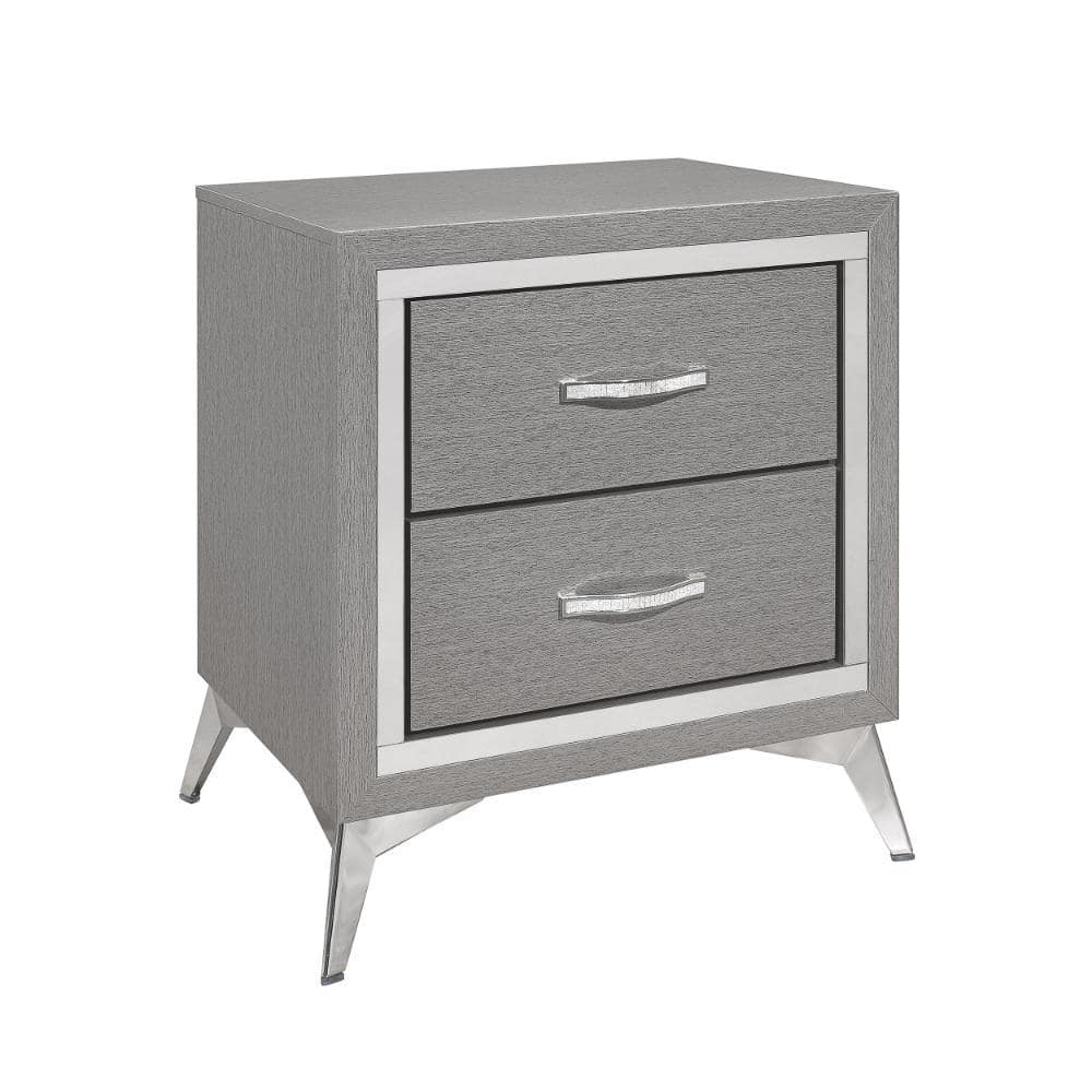 21.54 in. Gray and Silver 2-Drawer Wooden Nightstand