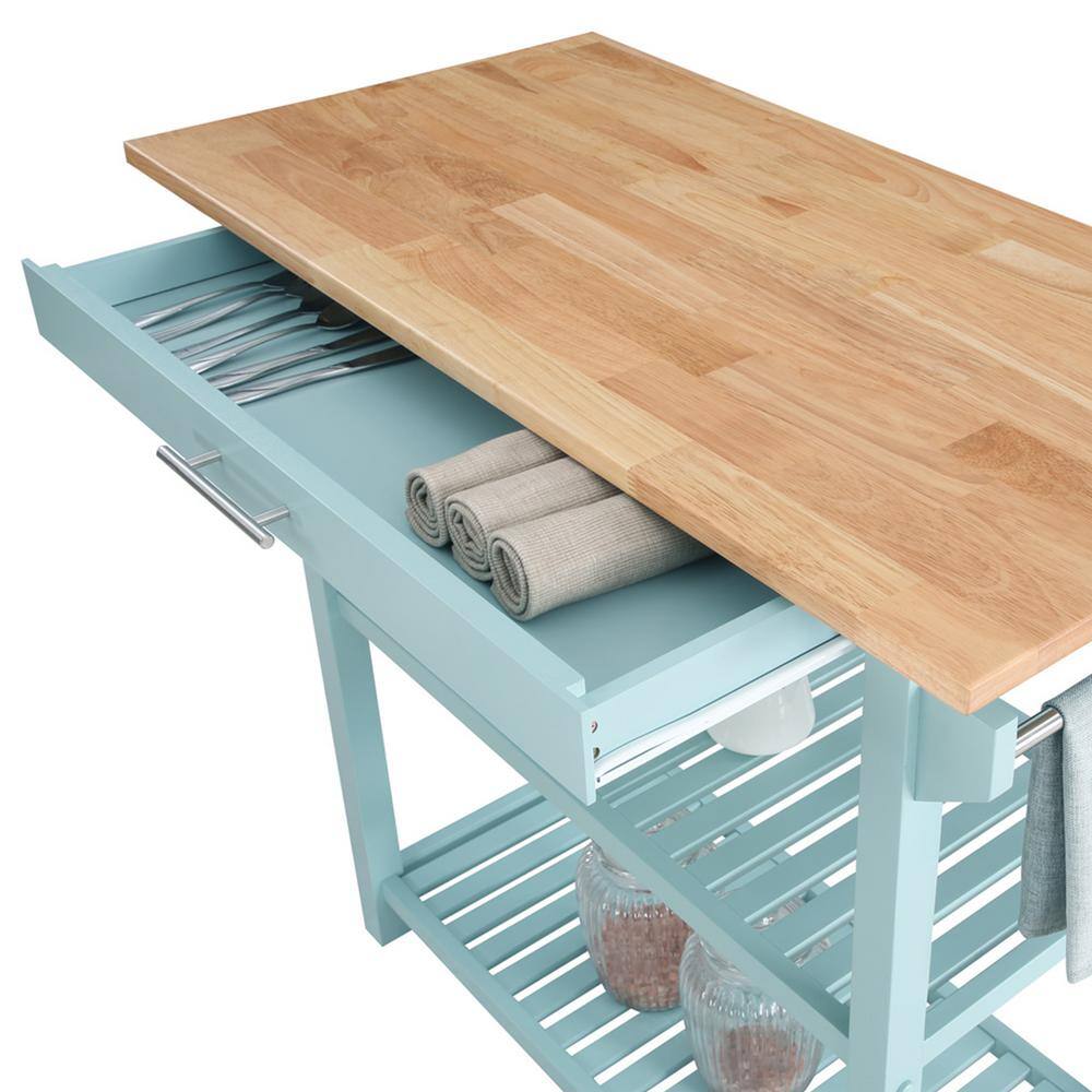 Designs2Go Sea Foam Blue 3-Tier Butcher Block Kitchen Island