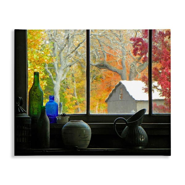 Stupell Industries Fall Foliage in Window by GraffiTee Studios 1-Piece Unframed Graphic Print Nature Poster Art Print 48 in. x 36 in.