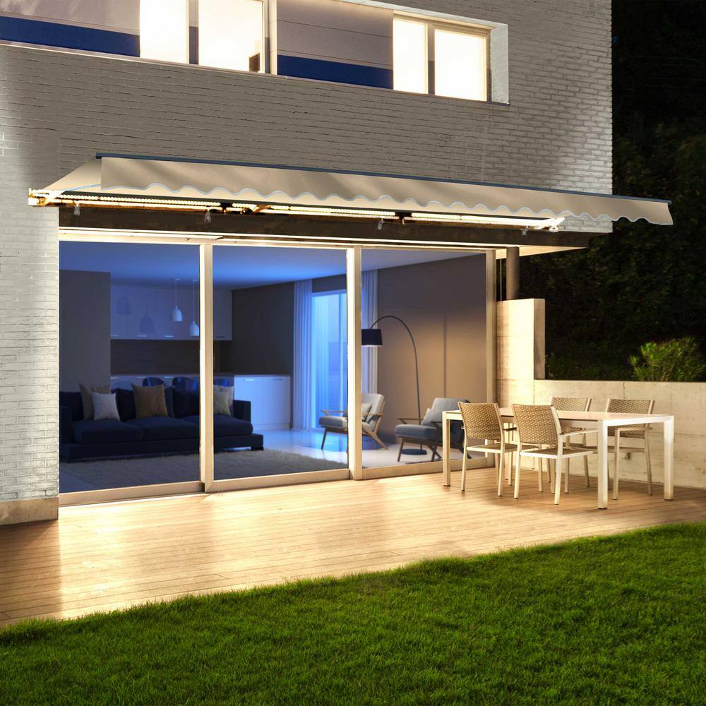 Ivory Semi-Cassette Motorized Patio Awning with LED Lights