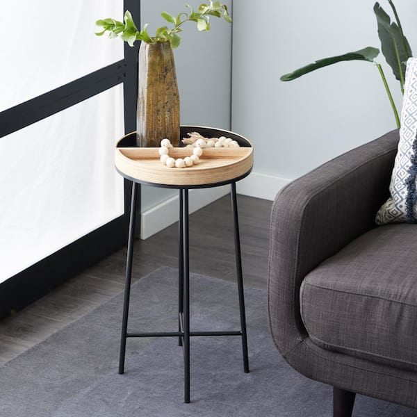 Litton Lane 14 in. Black Split Large Round Wood End Accent Table