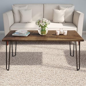 41.25 in. Brown Rectangle Woodgrain-Look Coffee Table with Hairpin Legs