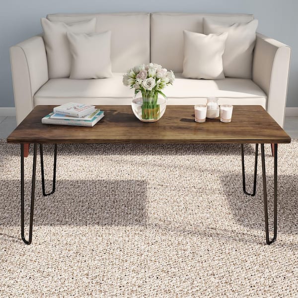 Lavish Home 41.25 in. Brown Rectangle Woodgrain-Look Coffee Table with Hairpin Legs