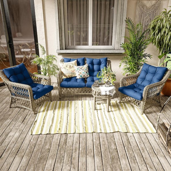 44.5 in. x 22.5 in. x 5 in. Outdoor Chair Cushion Tufted Seat and Back Patio Furniture Cushion Set Blue (4-Pack)