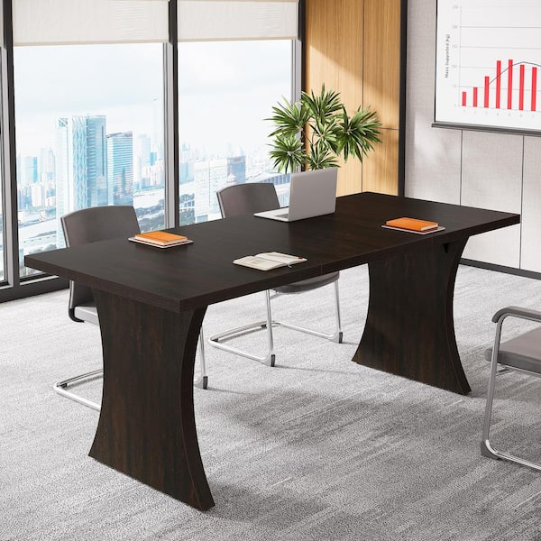 BYBLIGHT Moronia 63 in. Rectangle Espresso Wood Executive Desk Modern Conference Table with Geometric Legs for Office Meeting