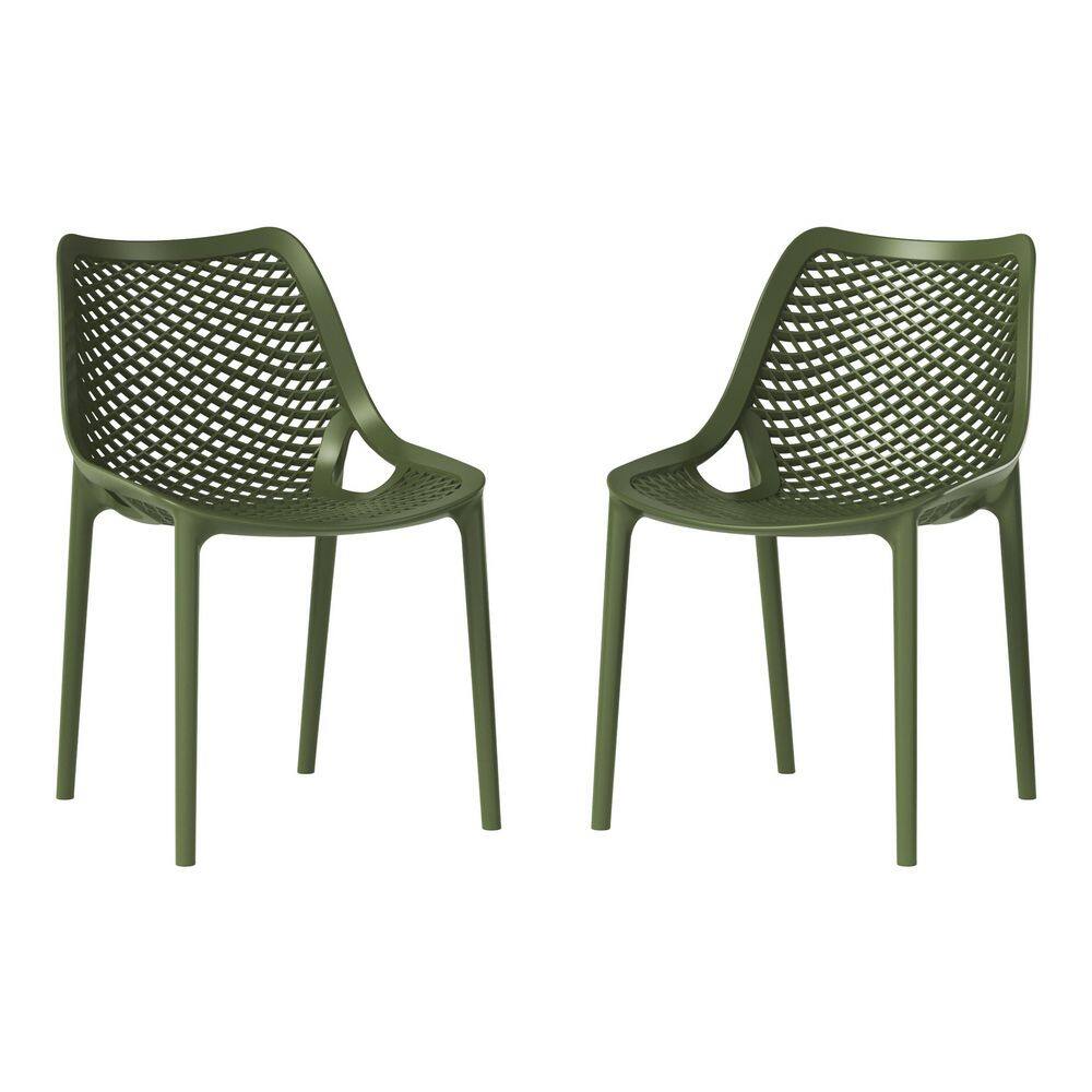 Frond and Form Outdoor Patio Poly Plastic Stacking Curved Dining Side Chair (Set of 2), Olive Green price history on PriceWatchPro