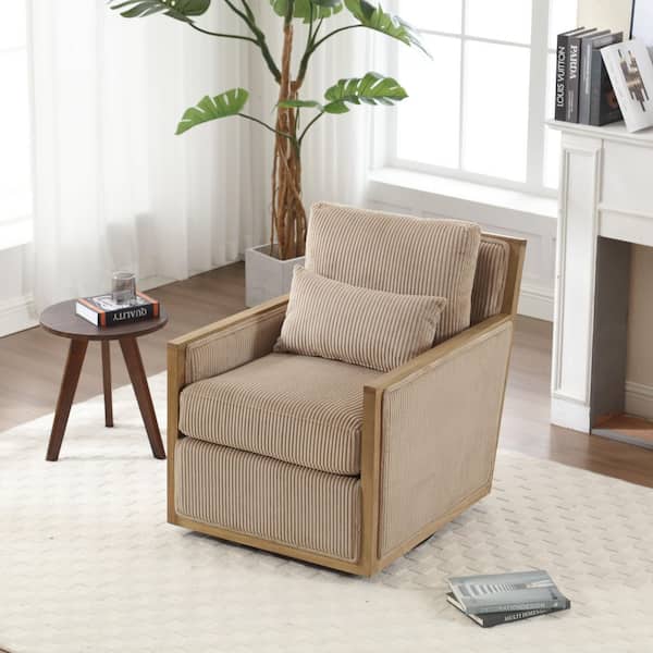 27 in. Corduroy 1-Seater 360° Swivel Barrel Chair Comfy Accent Sofa Chair for Living Room in Camel