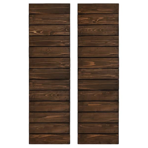 Dogberry Collections 14 in. x 42 in. Horizontal Slat Coffee Brown Wood Board and Batten Shutters Pair