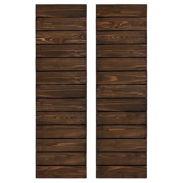 Dogberry Collections 14 in. x 48 in. Cedar Board and Batten Horizontal Slat Shutters Pair Coffee Brown